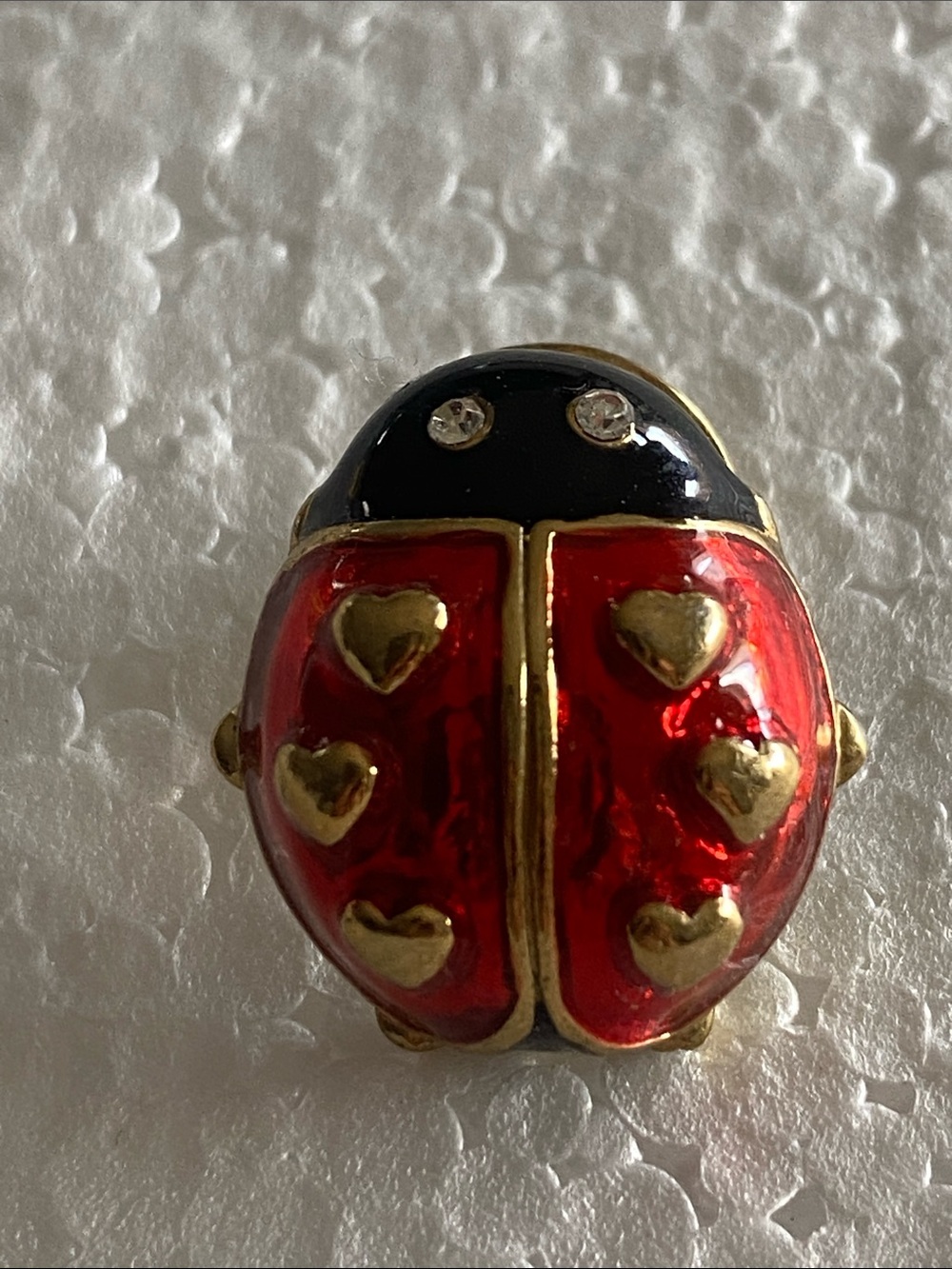 Vtg Avon Red and Black Ladybug Enamel Pin with Gold Accents
